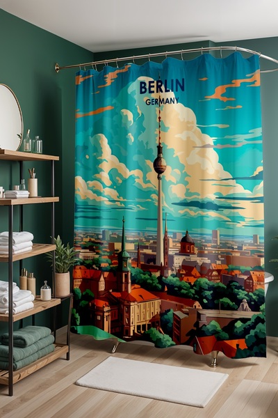 EVPANYA Bathroom Curtain, Berlin Landscape Patterned Shower Curtain, Bathtub ...