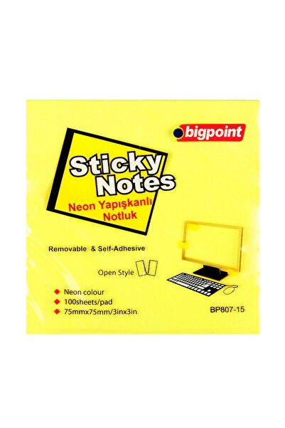 Bigpoint Lepilni papir za beleške 75x75mm neon žuti x 12 kom