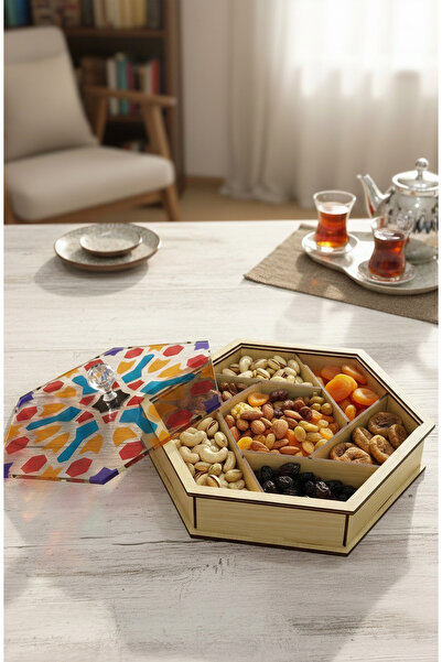 Işıl Concept 7-Compartment Wooden Presentation Tray, Storage Box with Lid, Nu...