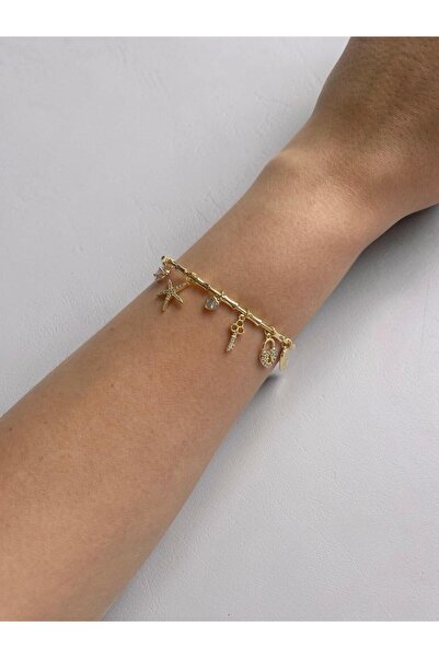 Ceki Home Kadın Çelik Kelepçe Charm Kilit Anahtar Taşlı Bilek Açık