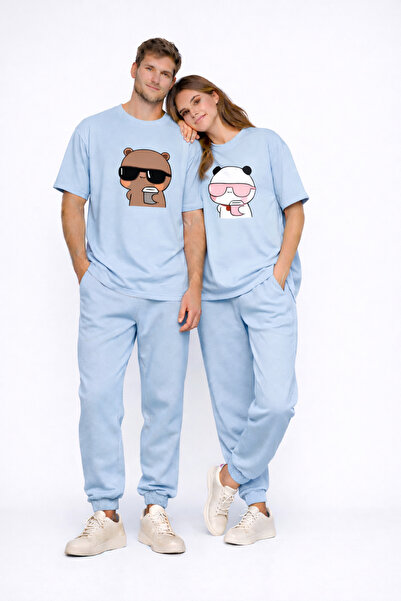 NEVERMIND Couple Combination Panda Cup Printed Couple T-Shirt Oversize Unisex...