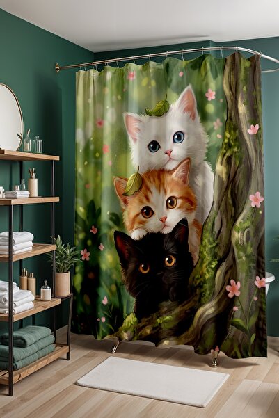 EVPANYA Perdeau de baie, Perdeau de duș cu model „Curious Glances”, Perdeau p...