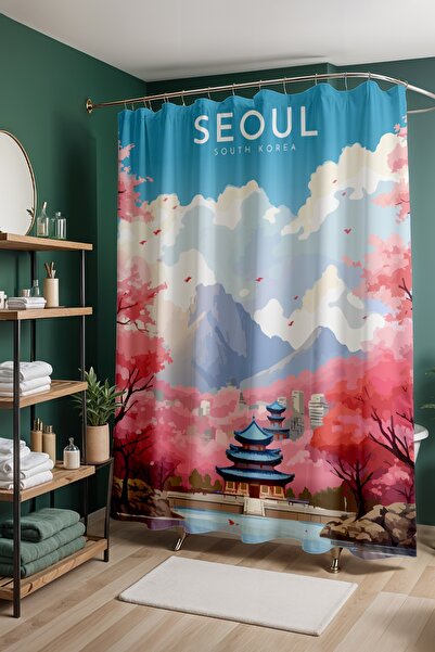 EVPANYA Perdeau de baie, Perdeau de duș cu model Sakura Breeze, Perdeau pentr...