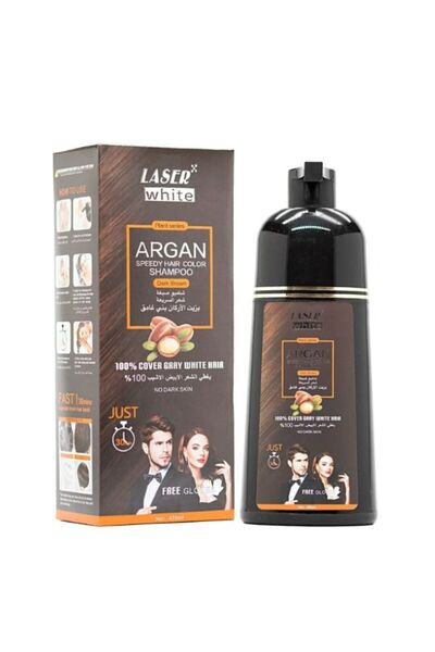 LASER WHITE Laser White Shampoo Hair Dye with Argan Oil Dark Brown - 420 ml