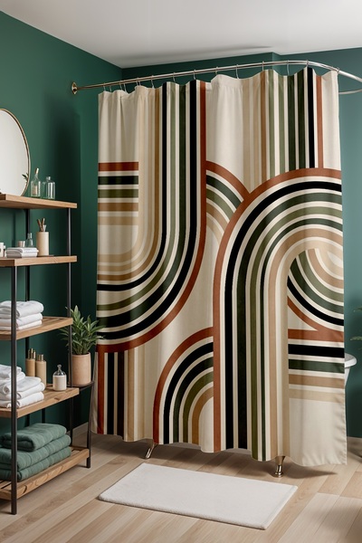 EVPANYA Perdeau de baie, perdea de duș cu model cu arcuri retro, perdea pentr...