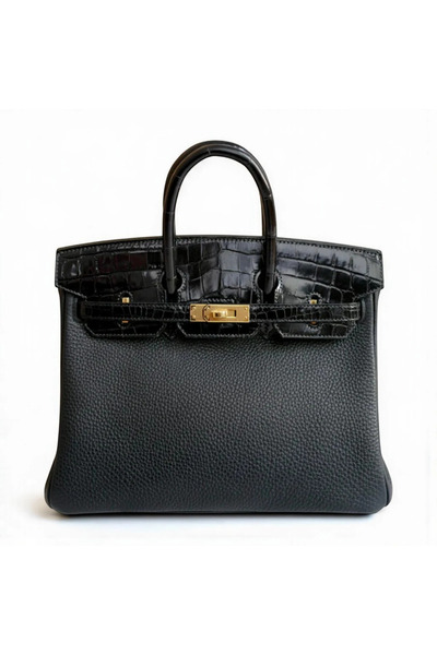 China Large 30cm shoulder bag, half-croc, gold clasp