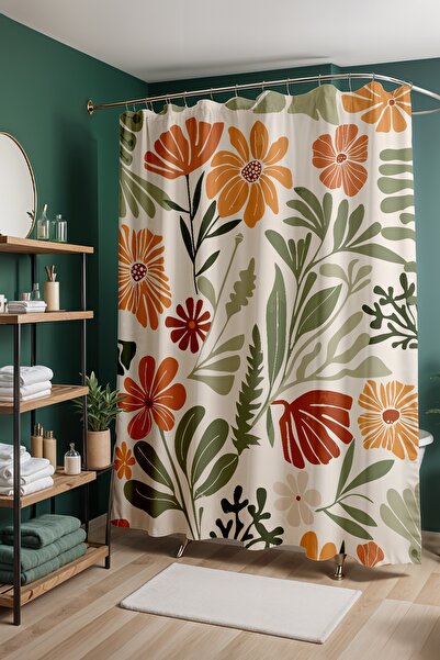 EVPANYA ستارة حمام، ستارة دش بنمط الربيع البرتقالي، ستارة حوض الاستحمام 175x2...