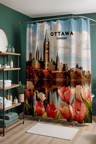 EVPANYA Perdeau de baie, perdea de duș cu model inimă a Canadei, perdea pentr...