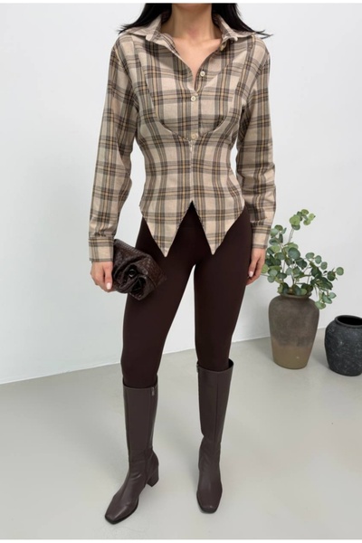 Safgiyim44 Women's Designer Shirt Blouse Beige