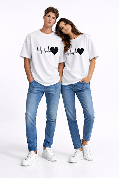 Ciel Lune Lover Combination Heart Rhythm Printed Couple T-Shirt Oversize Unis...