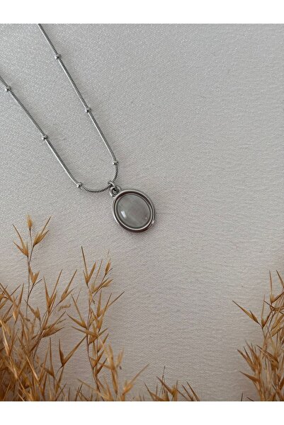 stainless steell Silver Moonstone Minimal Steel Necklace