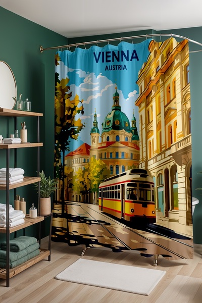 EVPANYA Perdeau de baie, perdea de duș cu model Melodie Viena, perdea pentru ...