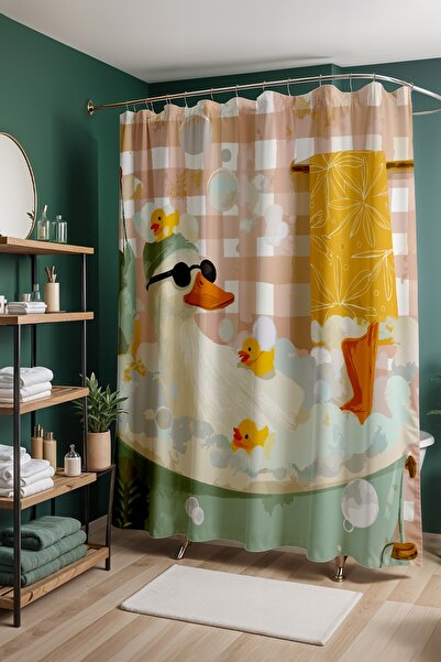 EVPANYA Perdeau de baie, perdea de duș cu model de rață veselă, perdea pentru...