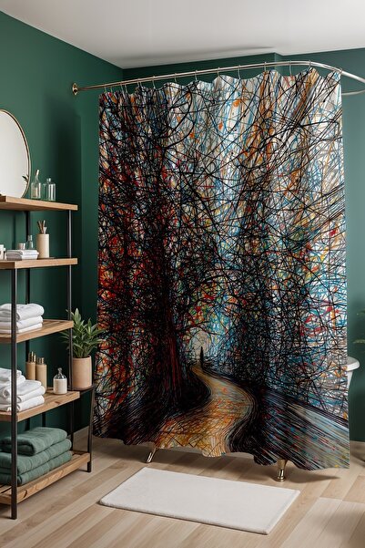 EVPANYA ستارة حمام، ستارة دش بنمط عاصفة الحبر، ستارة حوض الاستحمام 175x200 سم