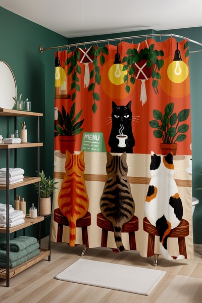 EVPANYA Bathroom Curtain, Pati Cafe Patterned Shower Curtain, Bathtub Curtain...