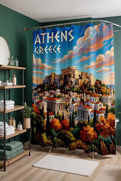 EVPANYA Perdeau de baie, perdea de duș cu model de toamnă la Atena, perdea pe...