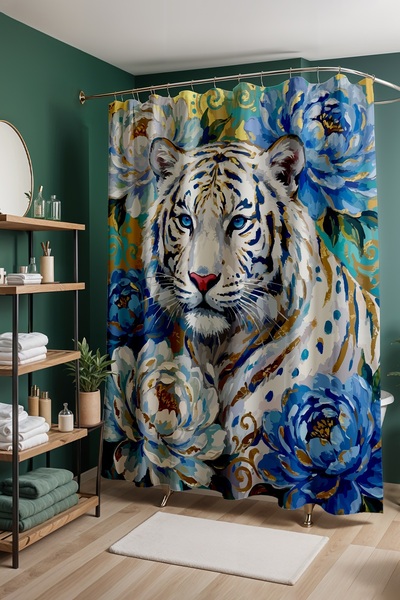EVPANYA Bathroom Curtain, Blue Forest Sultan Patterned Shower Curtain, Bathtu...