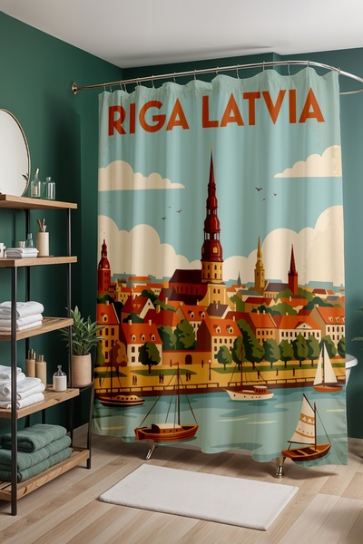 EVPANYA Κουρτίνα μπάνιου, Κουρτίνα ντους με σχέδιο τοπίου Ρίγας, Κουρτίνα μπα...