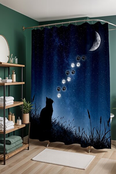 EVPANYA ستارة حمام، ستارة دش بنمط أقدام الحيوانات تحت ضوء القمر، ستارة حوض ال...