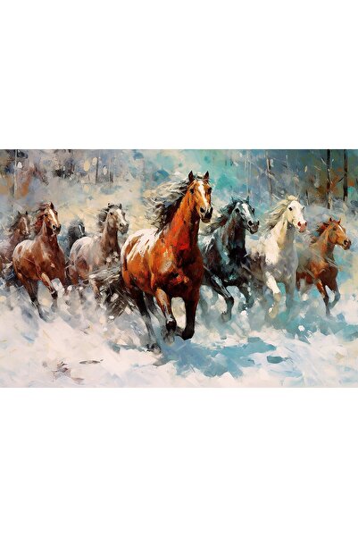 Aden DİJİTAL DEKORATİF KOŞAN ATLAR KANVAS TABLO