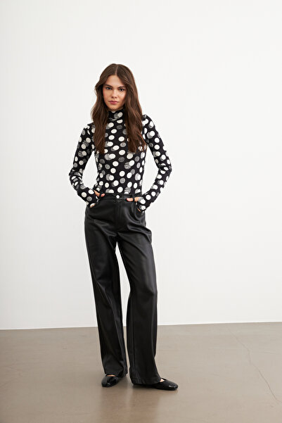 Yefrastore Women's Black Cutout Polka Dot Patterned Body with Finger Detail