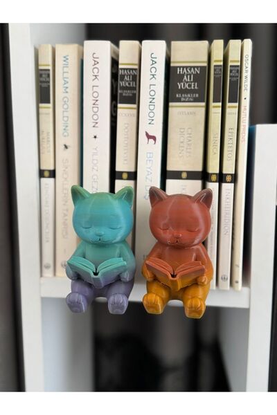 TODEKORA Okuyan Kedi Kitaplık Aksesuarı Destek Aparatlı 2'li Set-Dekoratif İk...
