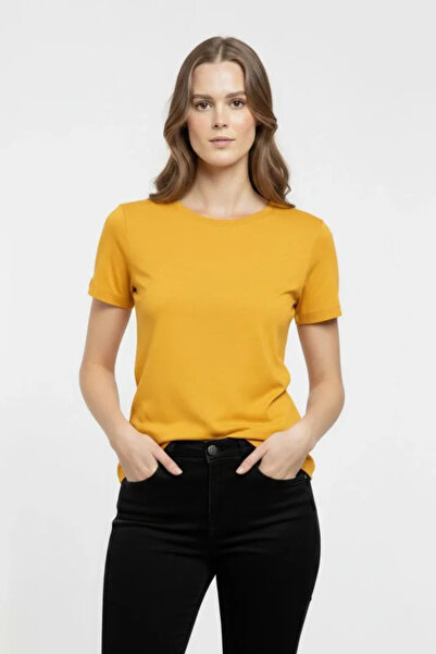 Modayakamoz T-Shirt Crew Neck Slim Fit Lycra T-Shirt Casual Basic Body - Yellow