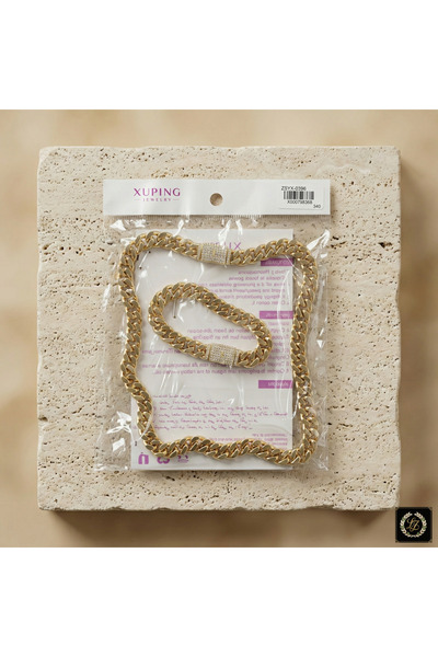 XUPING JEWELRY Vıp Seri 14K Gold Renk Taşlı Kilit Detaylı Kalın Gurmet Zincir...