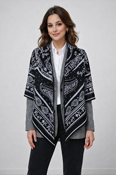 Sebir Moda Ethnic Patterned Double-Sided Knitwear Triangle Shawl