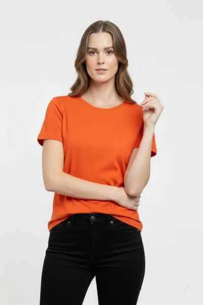 modi T-Shirt Crew Neck Slim Fit Lycra T-Shirt Casual Basic Body - Orange