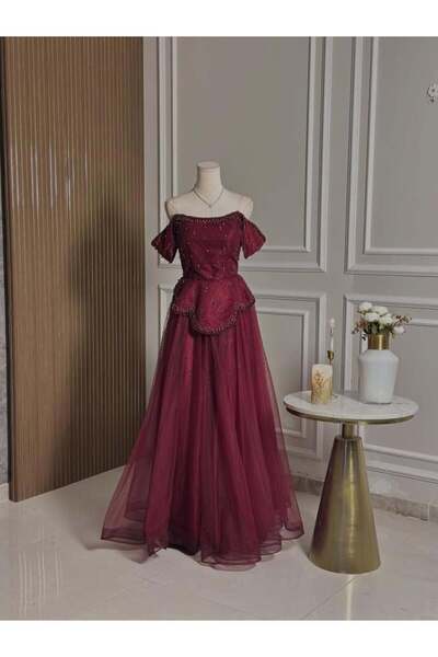 vanus fashion 6771 - فستان سهرة عودي فاخر بتفاصيل لامعة