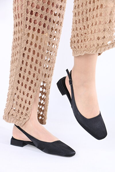 lolyvibe حذاء نسائي من الساتان بكعب منخفض ومفتوح من الخلف