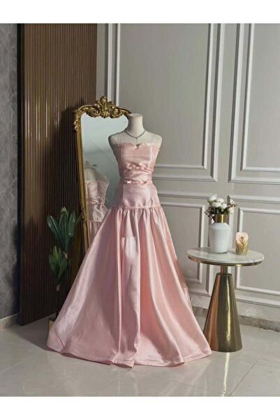 vanus fashion 6830-فستان وردي ساتان بلمسة أنوثة راقية