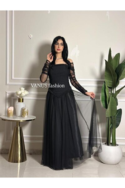 vanus fashion 6879 - فستان أسود دانتيل بلمسة راقية