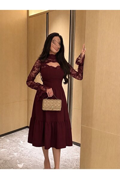CACHE MONNEY Burgundy Lace midi dress
