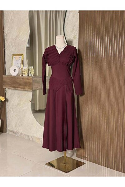 vanus fashion 6960 - Burgundy dress with long sleeves