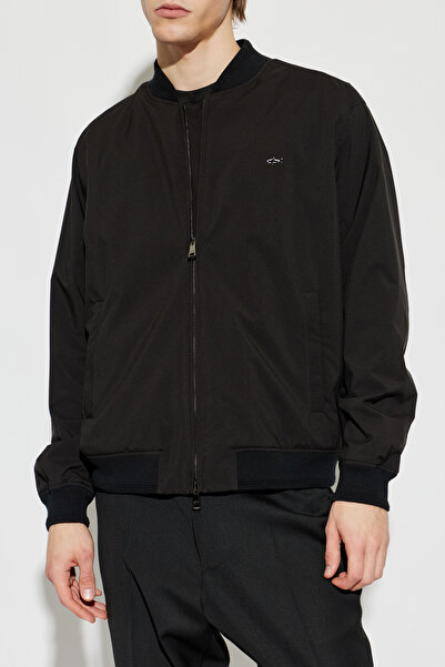 PAUL&SHARK Men's Long Sleeve Zipper Closure Elastic Waist Black Jacket with P...