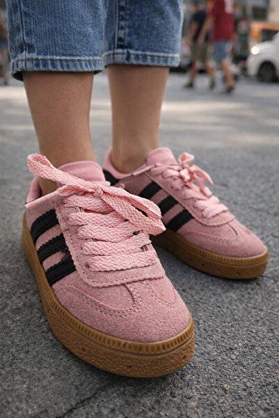 nuh kids Unisex Yan Şeritli Pembe Siyah Günlük Sneaker Spor Ayakkabı