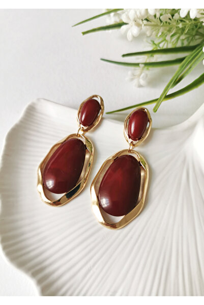 Halley Concept Eclipse Oval Dangle Earrings Burgundy