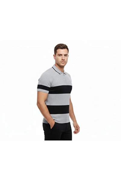 Modayakamoz Men's T-Shirt Striped Knitwear Woven Fabric Polo Collar Half Zipp...