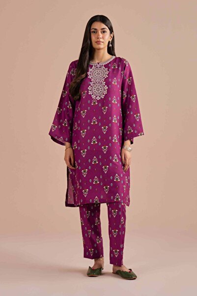 Nishat Linen طقم من قطعتين - بدلة مطبوع مطرّز - مقاس 26-24