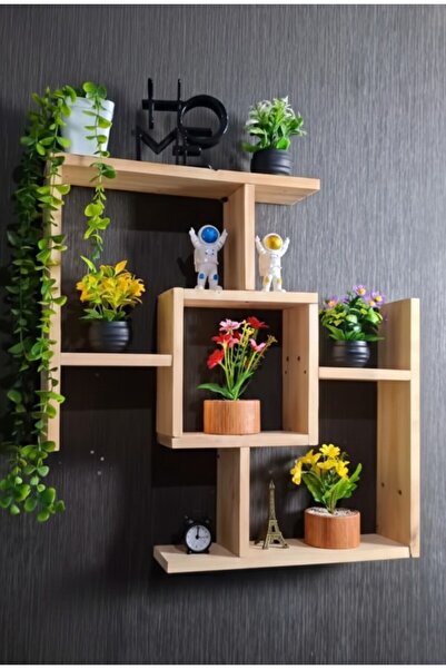 Ev dekka Dekoratif Ahşap Duvar Rafı - 75x75 cm Modern Çapraz Tasarım Kitaplık...