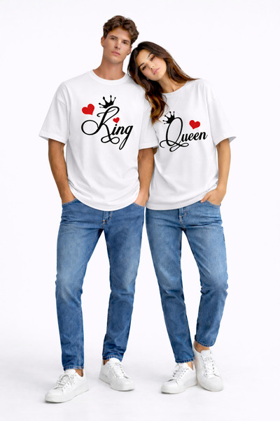 NEVERMIND King Queen Lover Combination Couple T-Shirt Matching Couple Oversiz...