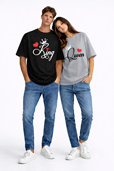 NEVERMIND King Queen Lover Combination Couple T-Shirt Matching Couple Oversiz...