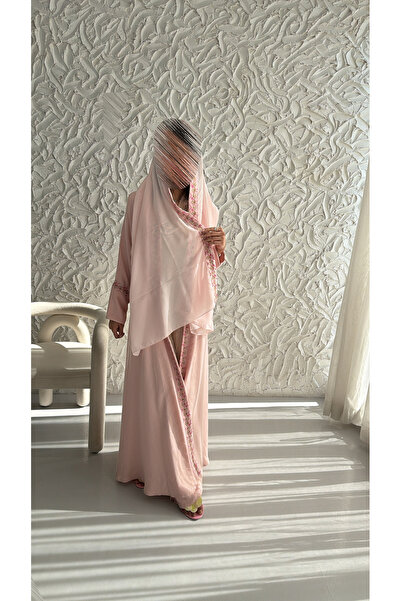 OZA Luxury Blush Embroidered Abaya with Matching Scarf – Elegant Collection