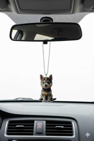 BsElektronik زينة مرآة السيارة بتصميم كلب لطيف على الوجهين من البليكسي مع سلسلة