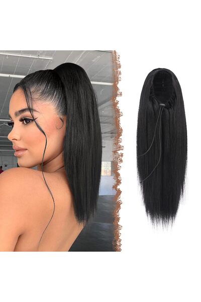 Feshfen Synthetic Ponytail Extension, Straight and Long, with Clips, 35 cm, B...