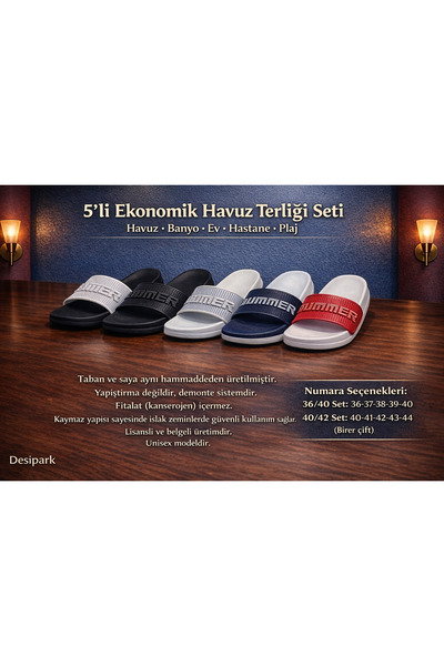 desipark 5’li Ekonomik set • Havuz terliği • Banyo terliği • Ev terliği• Hast...