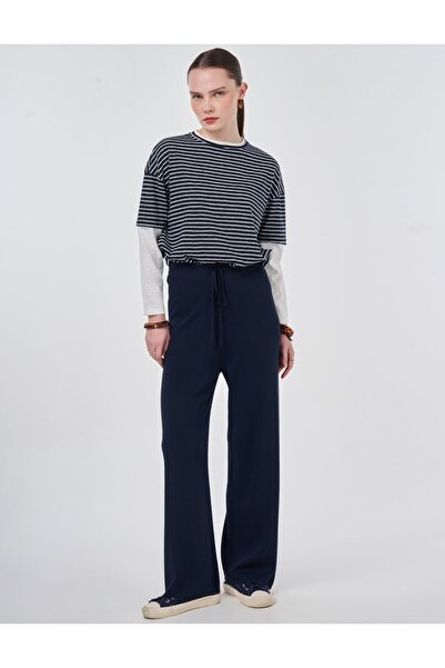Kayra Comfortable Cut Knitwear Trousers Dark Navy Blue