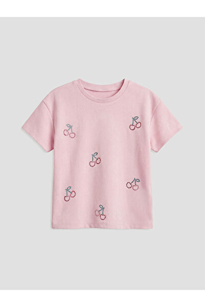 LC Waikiki Rmz Gi̇yi̇m Farkiyla Bow Printed Stoned Girls' T-Shirt